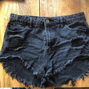 Black ripped high wasted shorts